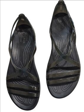 CROCS Women’s Black Jelly Strappy Flat Sandals 7W